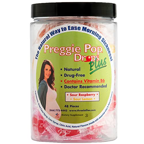 Preggie Pop Drops Plus Fortified with Vitamin B6 - Morning Sickness Relief Fortified with Vitamin B6. Preggie Pops for Relief for Pregnant Women Candy Drops. 48 Count