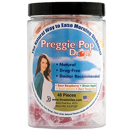 Preggie Pop Drops Morning Sickness Relief for Pregnant Women. Assorted Preggie Pops for Morning Sickness Relief. Yummy Candy Drops for Pregnancy. 48 Count