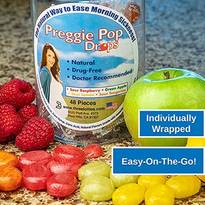 Preggie Pop Drops Morning Sickness Relief for Pregnant Women. Assorted Preggie Pops for Morning Sickness Relief. Yummy Candy Drops for Pregnancy. 48 Count