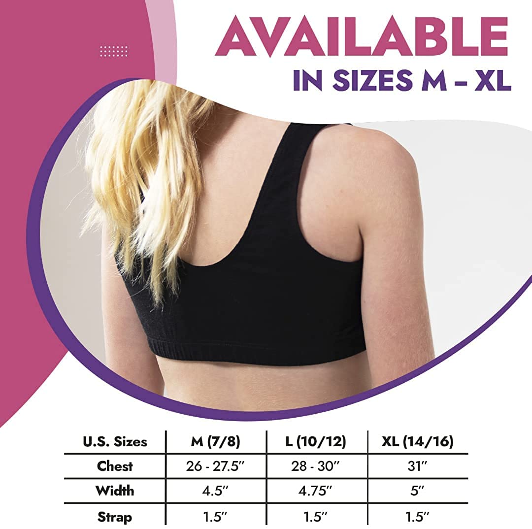 Popular Girls Sports Racerback Bra - Girls Sports Bras Print & Solid Colors. Training Bras for Girls & Teens - 2 Pack