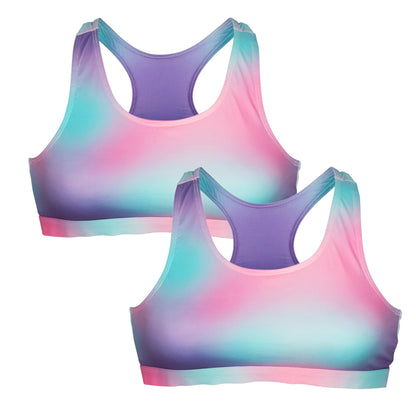 Popular Girls Sports Racerback Bra - Girls Sports Bras Print & Solid Colors. Training Bras for Girls & Teens - 2 Pack