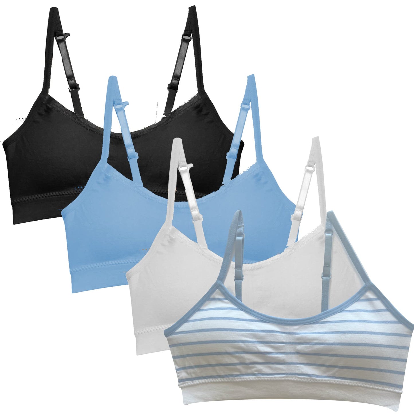 Popular Girls Padded Training Bra Pack – Crop Cami Training Bras for Girls. Seamless Bra Design with Removable Padding