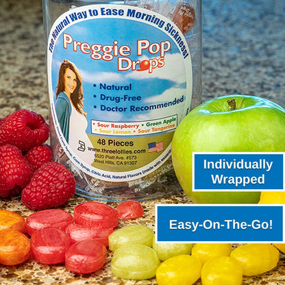 Preggie Pop Drops Morning Sickness Relief for Pregnant Women. Assorted Preggie Pops for Morning Sickness Relief. Yummy Candy Drops for Pregnancy. 48 Count