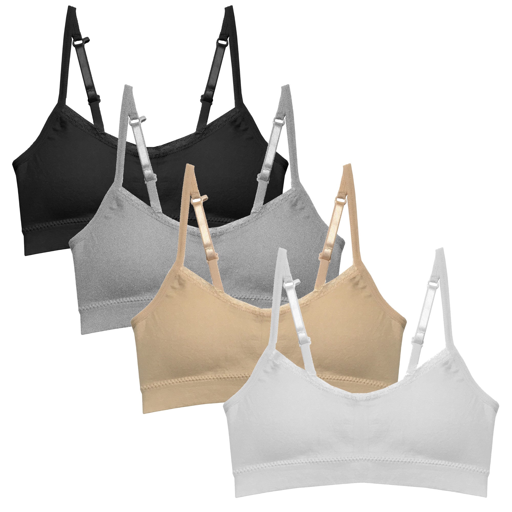 4PCS Girl's Seamless Cami Bra with Removable Padding Young, Training Bra  For Kids Teens Puberty 7-12Y 